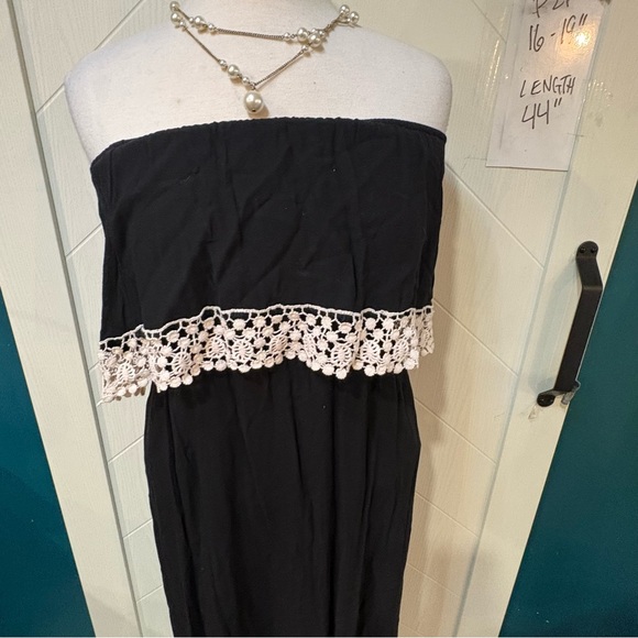 Bluenotes Black‎ Strapless Maxi Dress White Crochet Trim Boho Summer Beach Dress - Picture 2 of 8